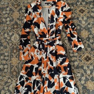 Banana republic navy and orange belted midi dress